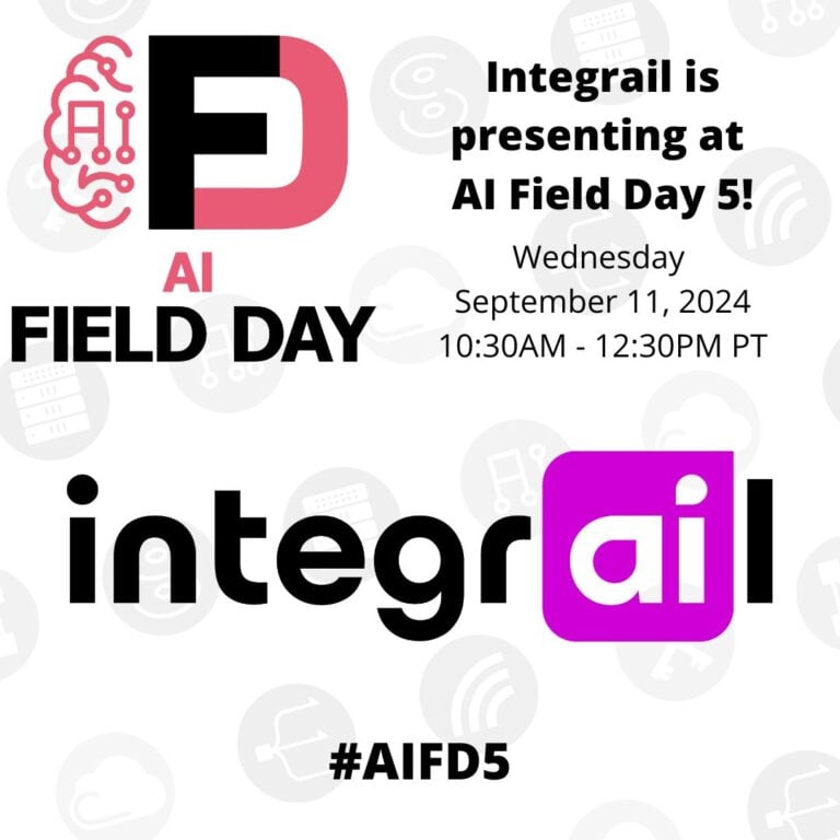 Graphic announcing Integrail's presentation at AI Field Day 5 on September 11, 2024, from 10:30 AM to 12:30 PM PT, with the hashtag #AIFD5.